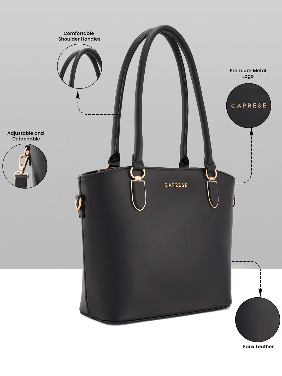 Caprese Akina Medium Black Satchel Bag - Image 3
