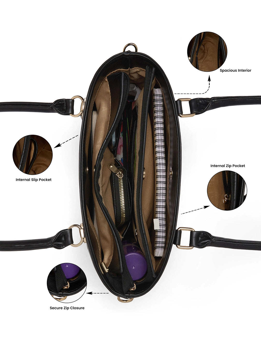 Caprese Akina Medium Black Satchel Bag - Image 4