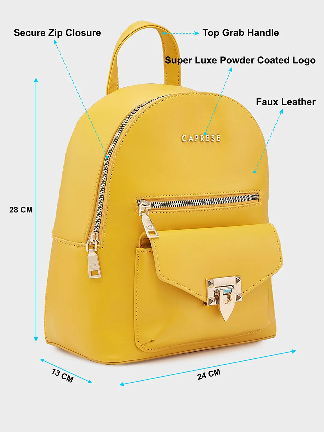 Caprese Rabina Medium Yellow Backpack - Image 6