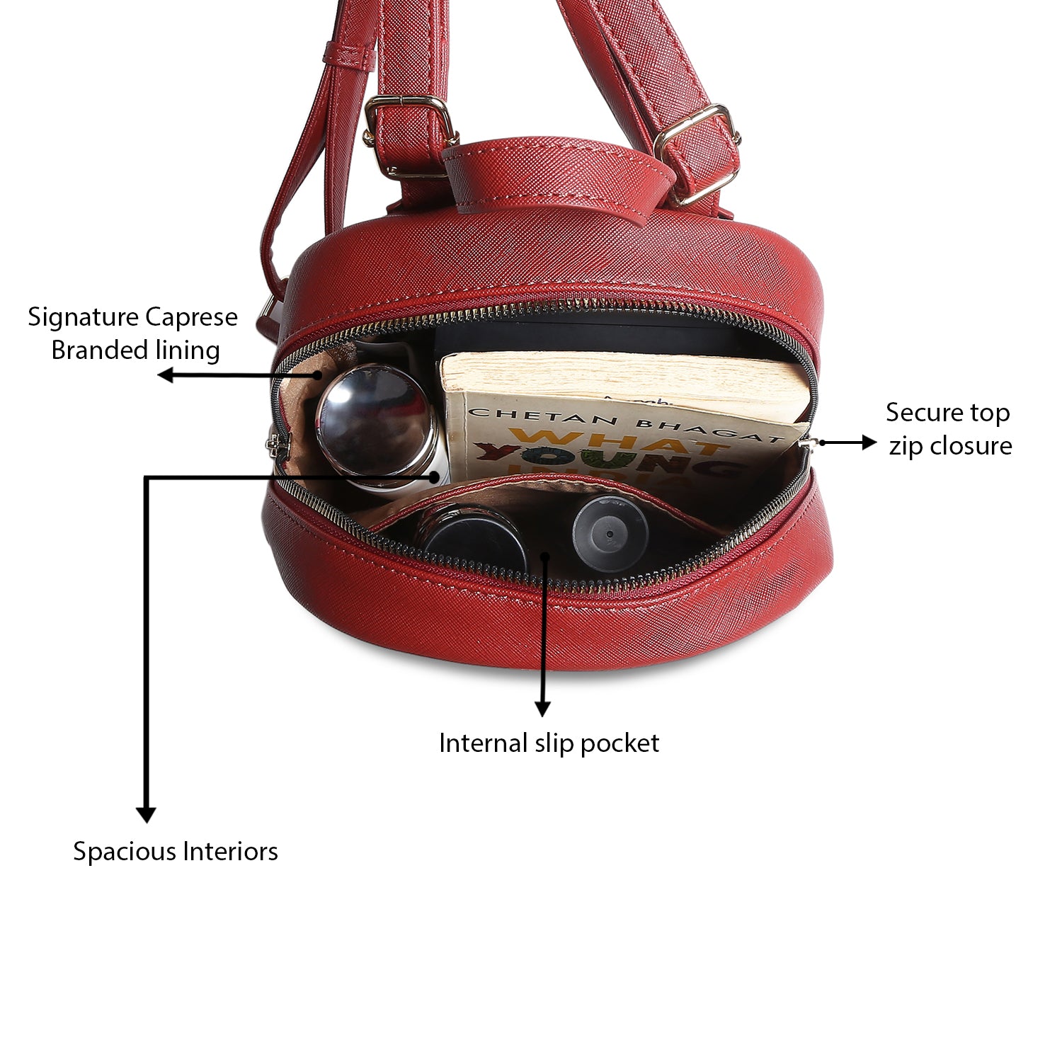 Caprese Sabeena Medium Maroon Backpack - Image 8
