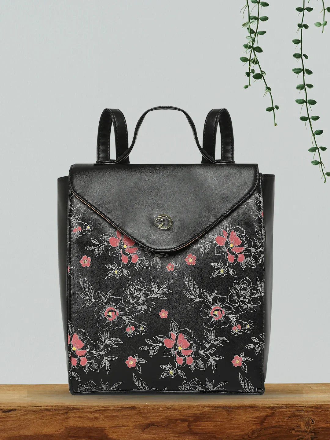 Caprese Snow Printed Medium Black Backpack - Image 2