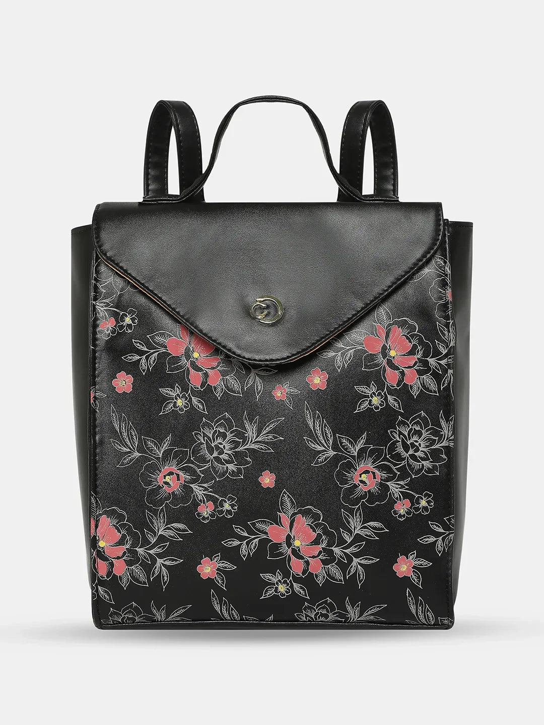 Caprese Snow Printed Medium Black Backpack
