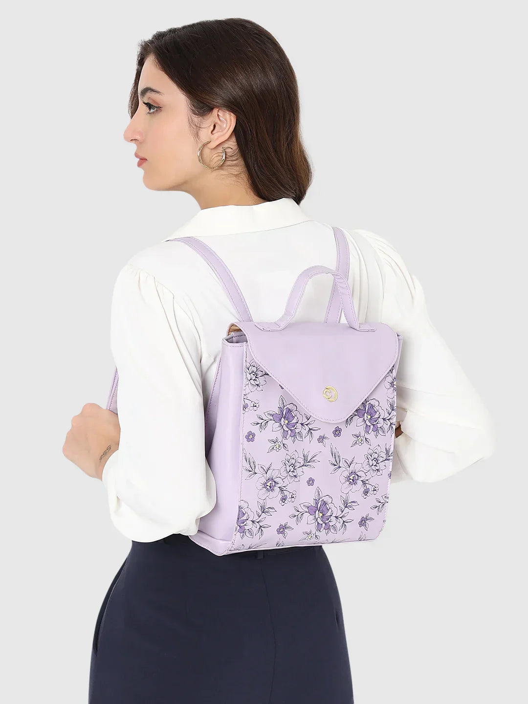 Caprese Snow Printed Medium Lavender Backpack - Image 2