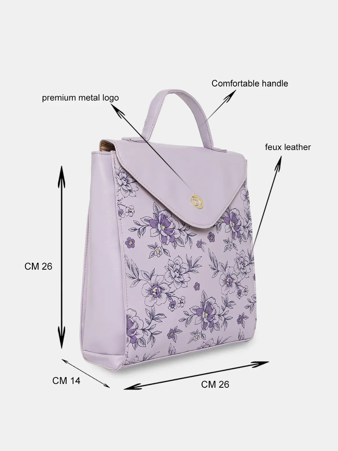 Caprese Snow Printed Medium Lavender Backpack - Image 3