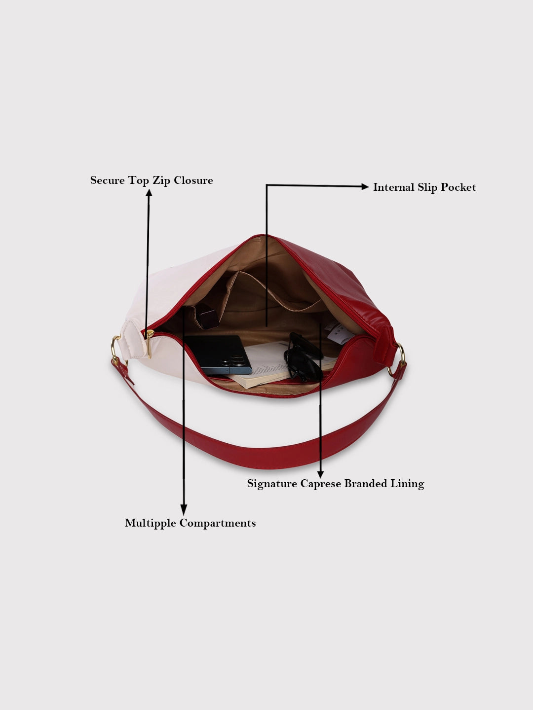 Caprese Lizzy Medium Red Hobo Bag - Image 8