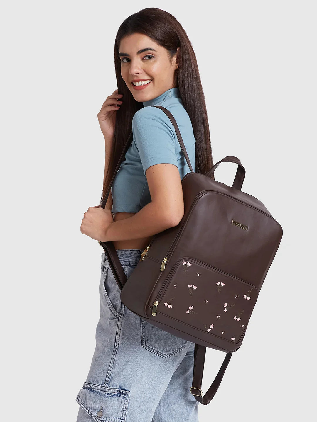 Caprese Adah Large Chocolate Brown Laptop Backpack - Image 3