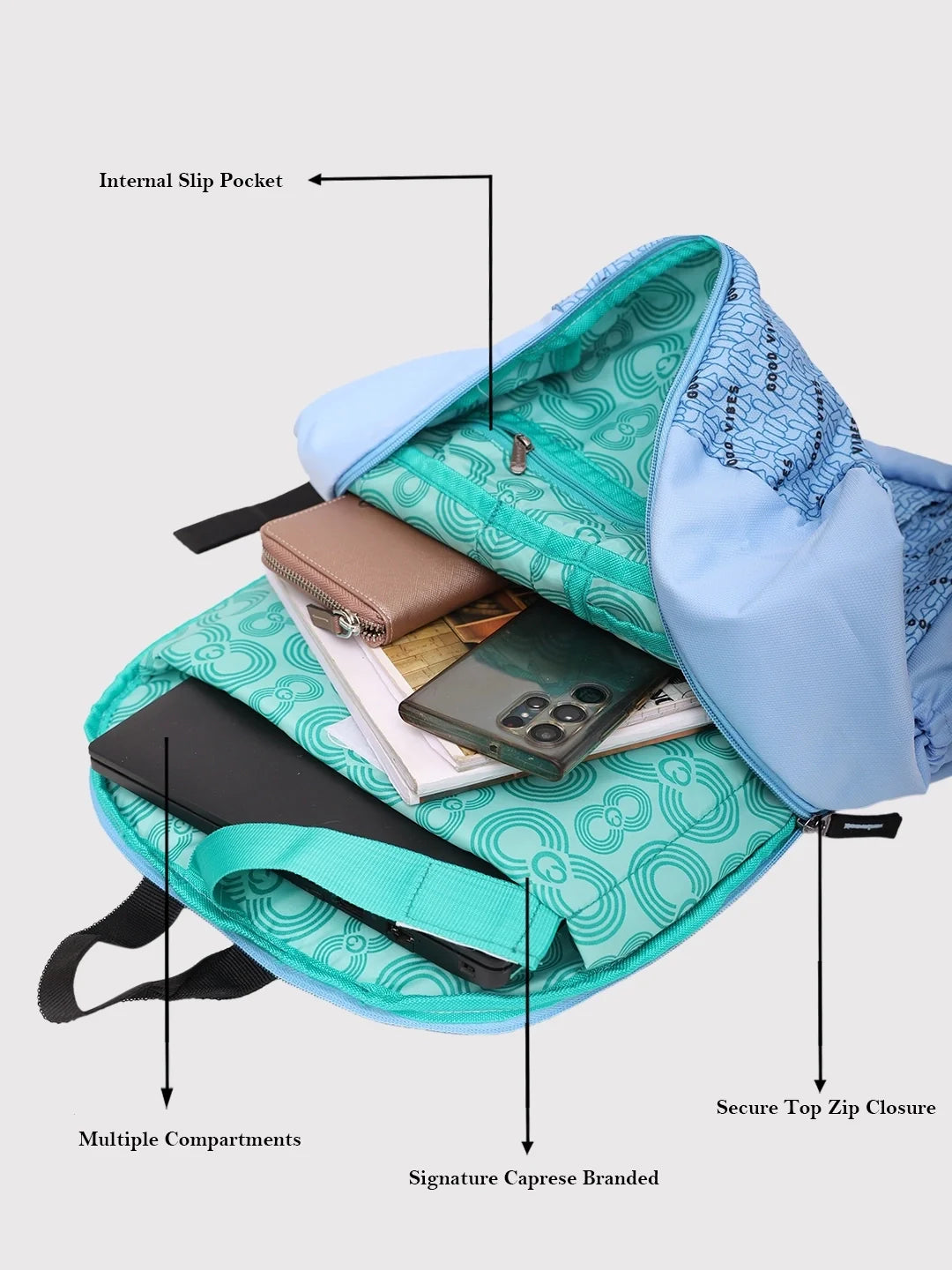 Caprese Zoe Large Light Blue Laptop Backpack - Image 8