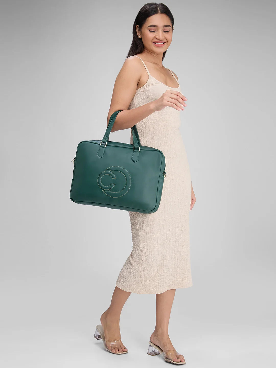 Caprese Dora Large Dark Green Laptop Bag - Image 3