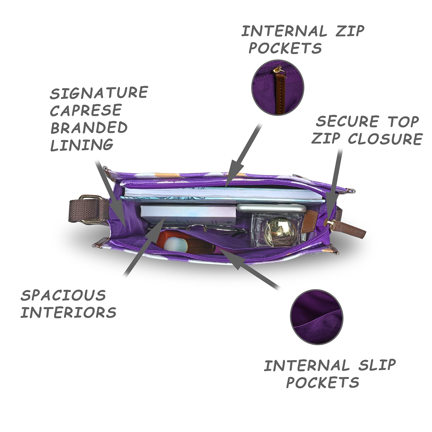 Caprese Enora Medium Purple Sling Bag - Image 9