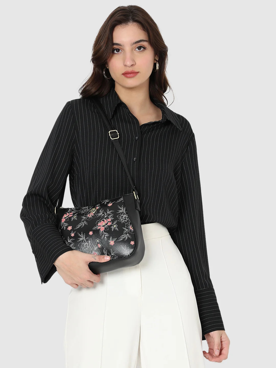 Caprese Snow Printed Medium Black Sling Bag - Image 3