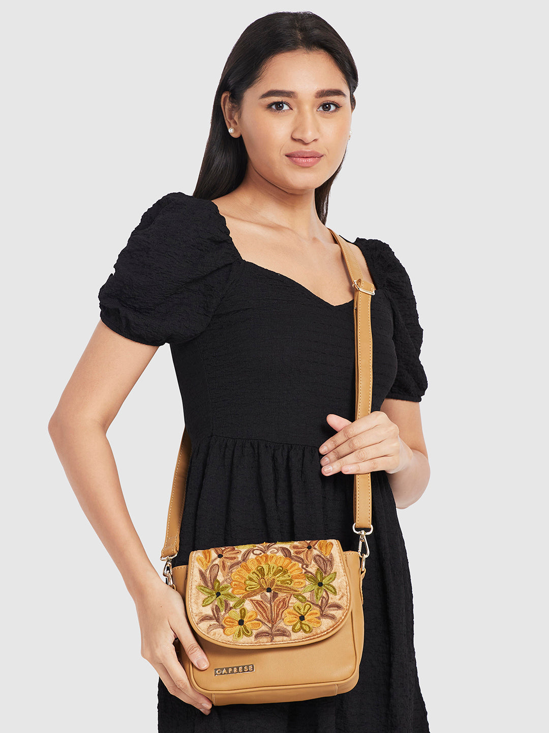 Caprese Tresna Large Embroidery Fawn Sling Bag - Image 9