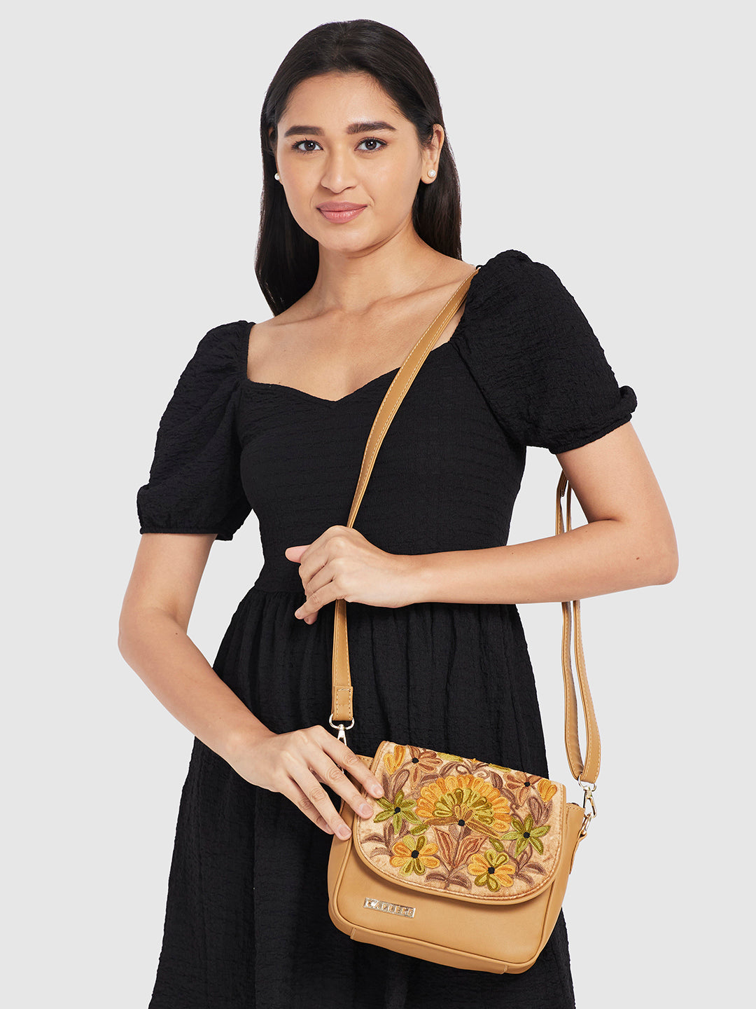 Caprese Tresna Large Embroidery Fawn Sling Bag - Image 10