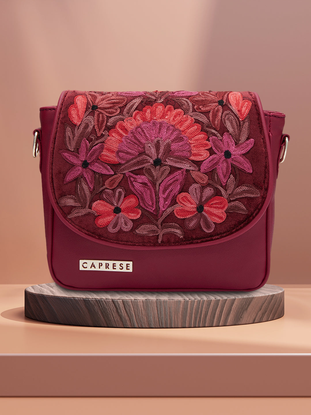 Caprese Tresna Large Maroon Sling Bag - Image 3