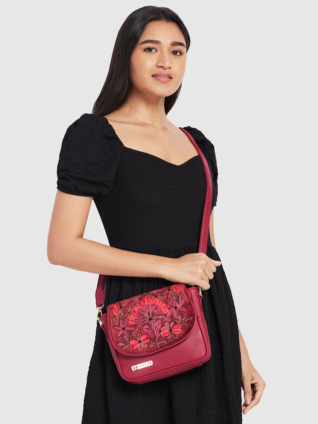 Caprese Tresna Large Maroon Sling Bag - Image 2
