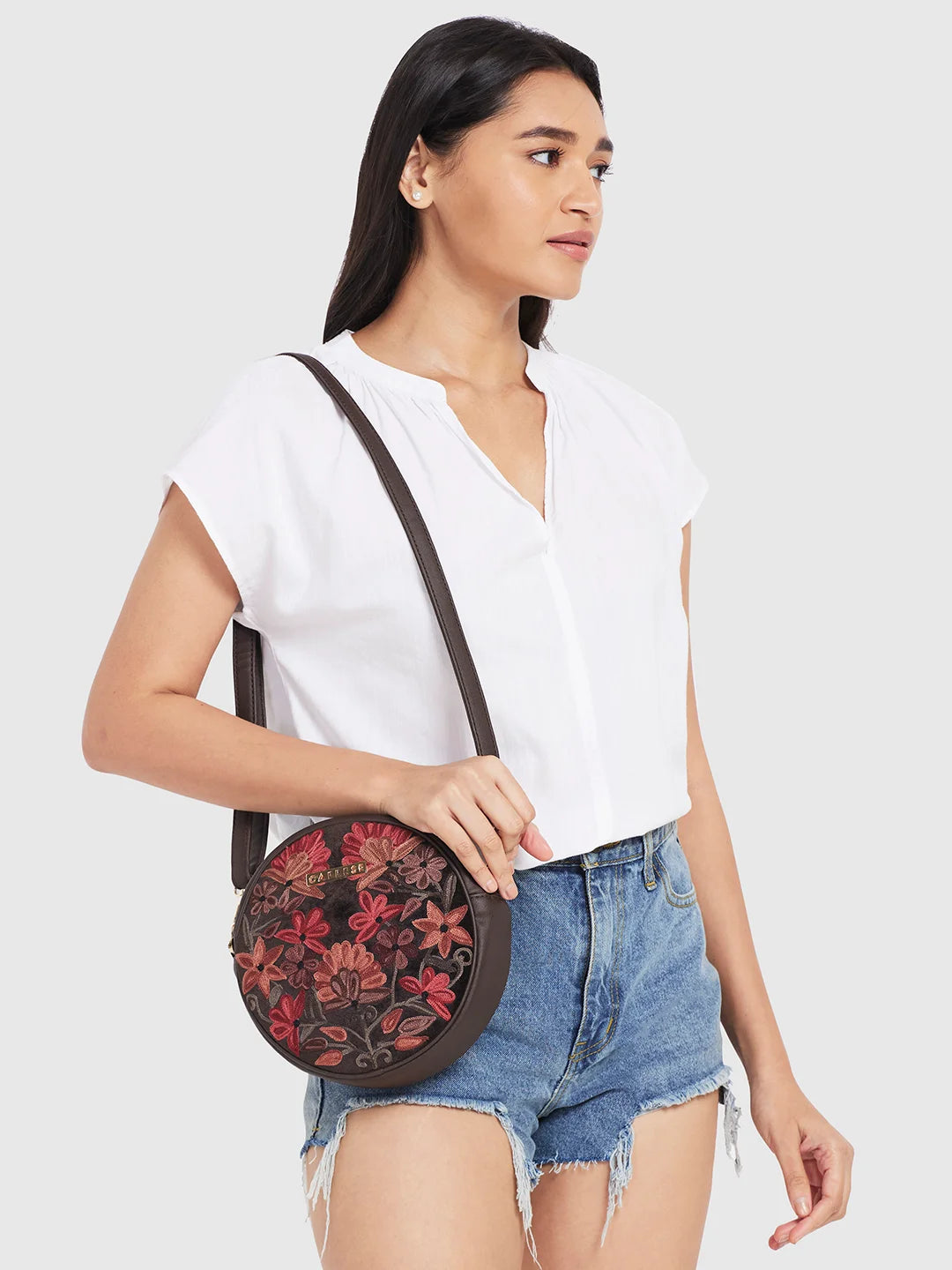 Caprese Tresna Medium Dark Brown Sling Bag - Image 9
