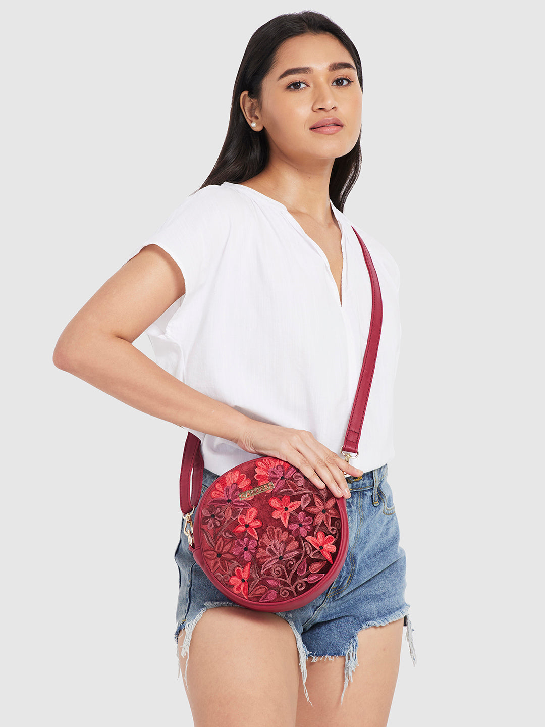 Caprese Tresna Medium Maroon Sling Bag - Image 2