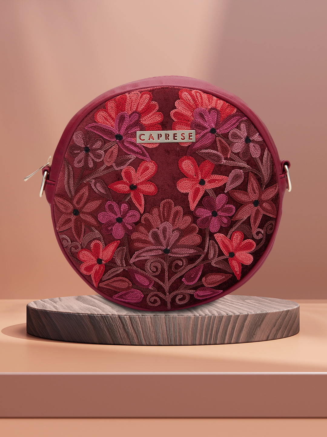 Caprese Tresna Medium Maroon Sling Bag - Image 3