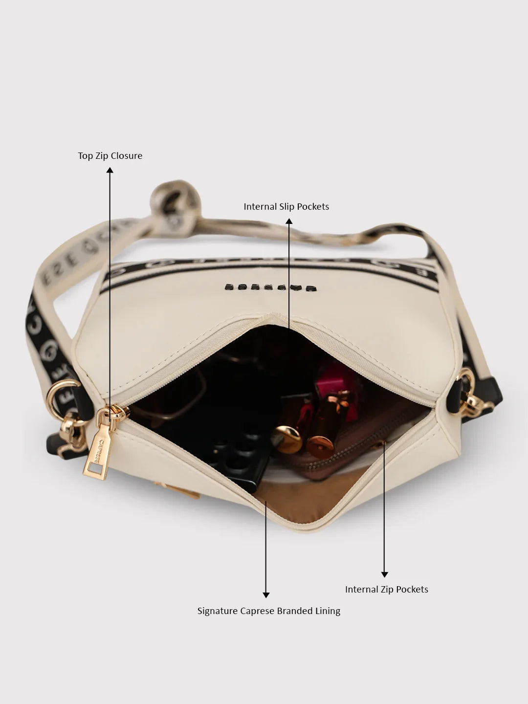 Caprese Trinity Medium Cream Sling Bag - Image 10