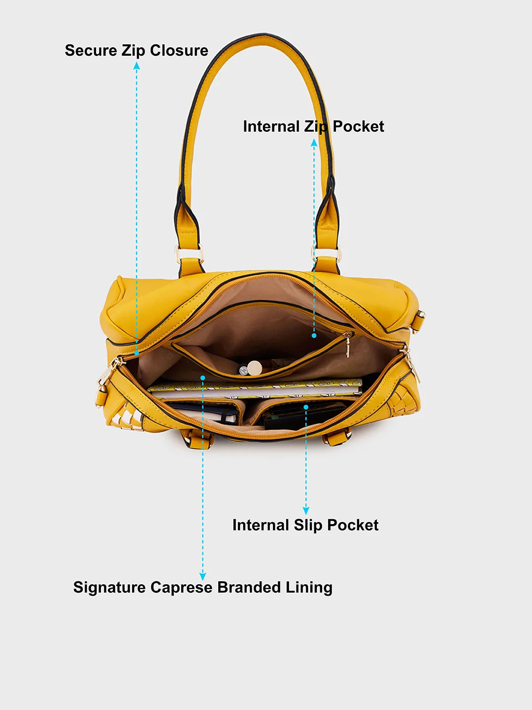 Caprese Aria Medium Mustard Satchel Bag - Image 7