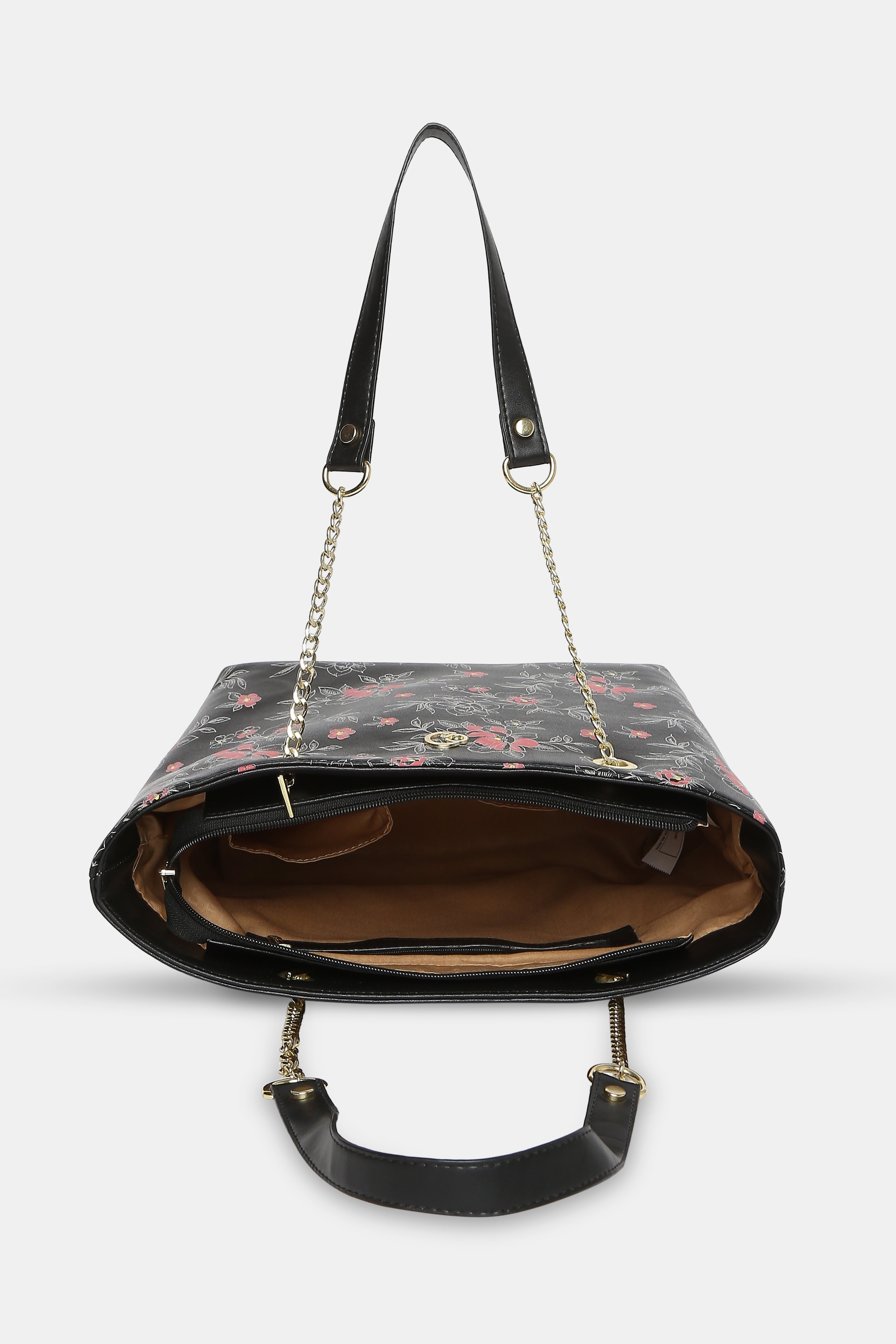 Caprese Snow Printed Large Black Satchel Bag - Image 9