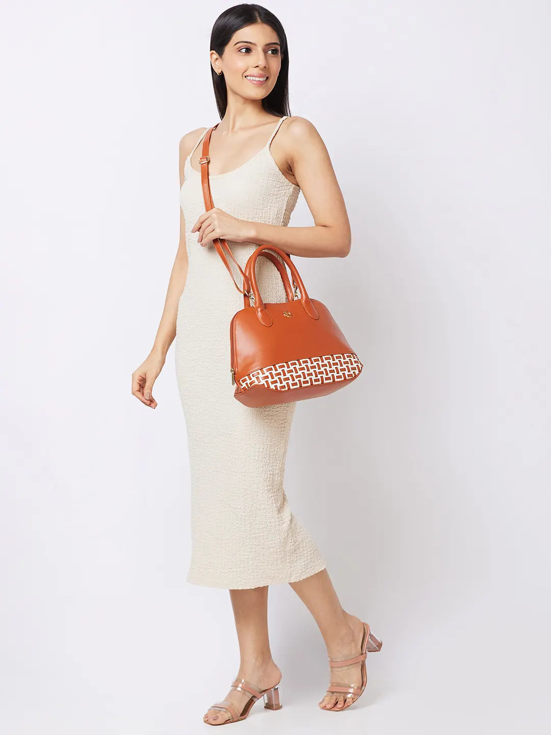 Caprese Zeta Quilted Medium Tan Satchel Bag - Image 3