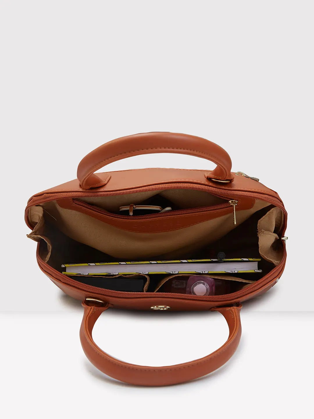 Caprese Zeta Quilted Medium Tan Satchel Bag - Image 9