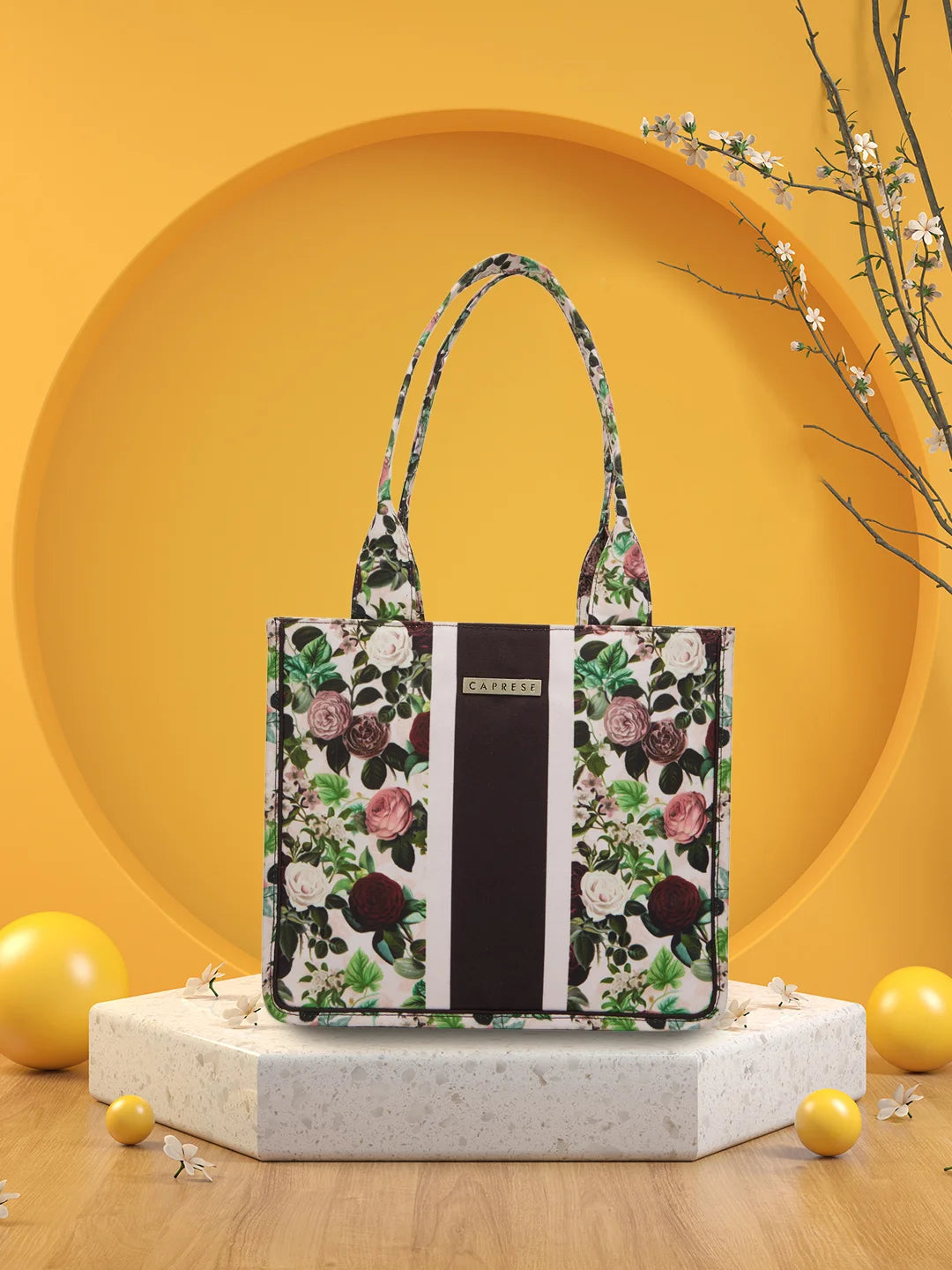 Caprese Blossom Large Burgundy Tote Bag