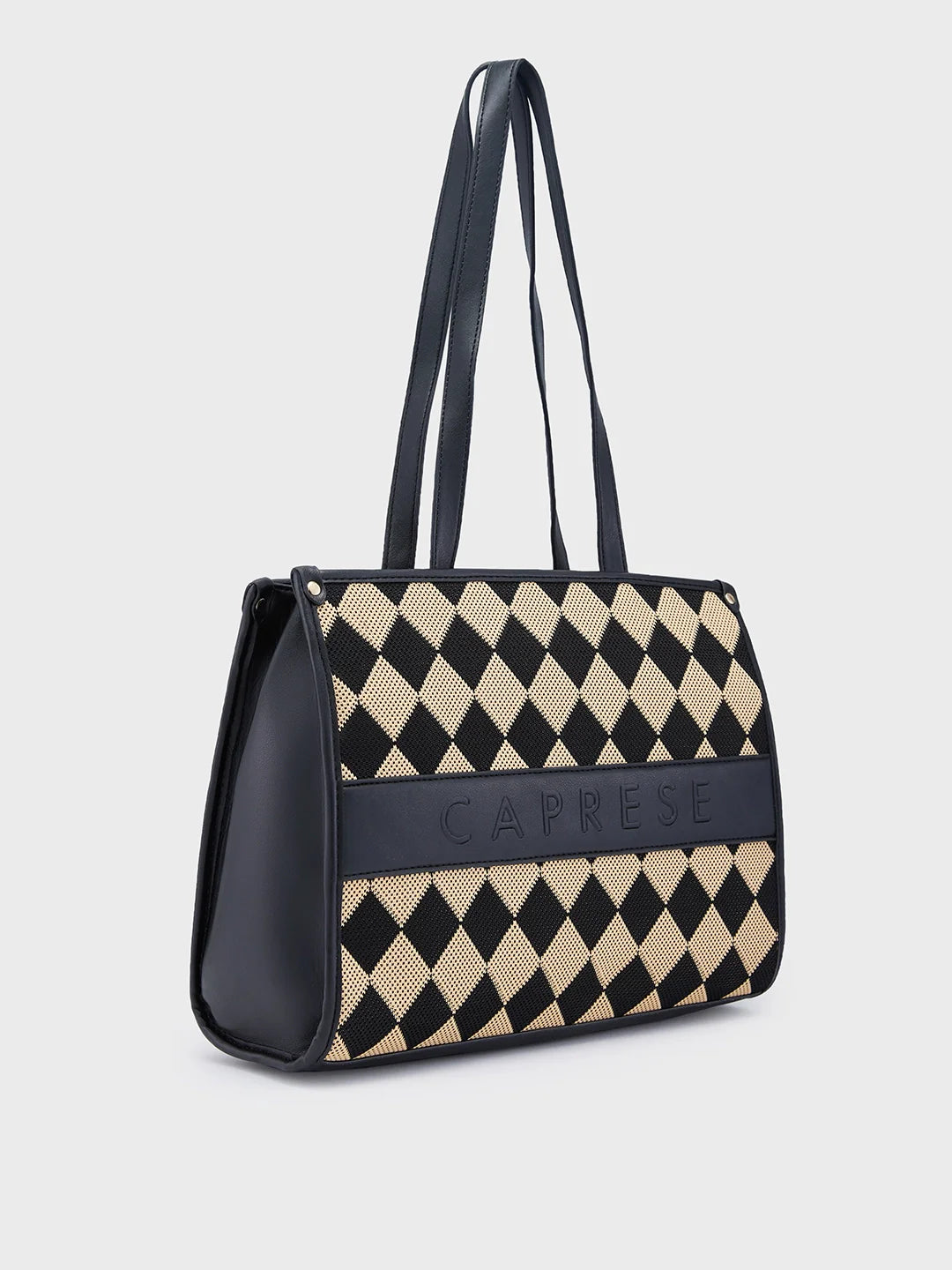 Caprese Checker Medium Black Tote Bag - Image 3