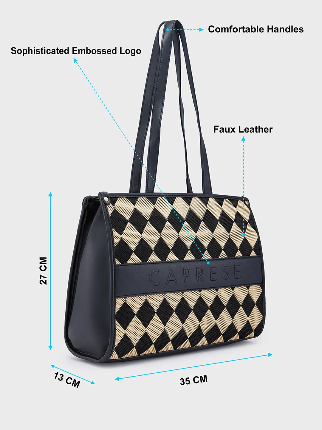 Caprese Checker Medium Black Tote Bag - Image 5