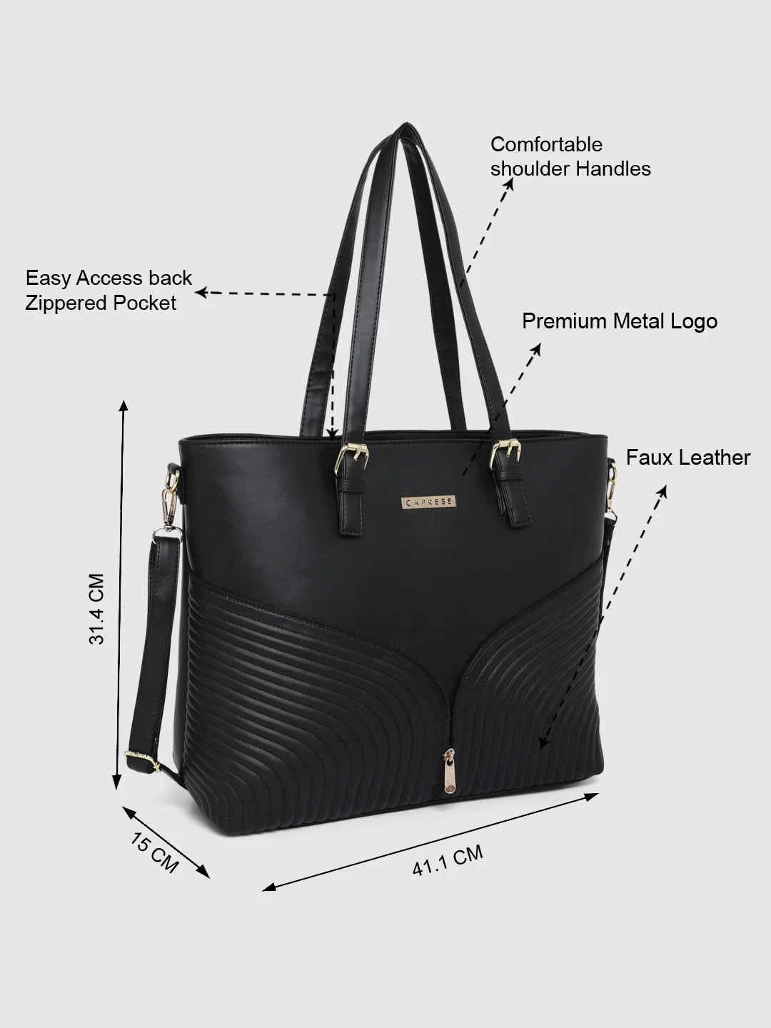 Caprese Marvel Large Black Laptop Tote Bag - Image 4