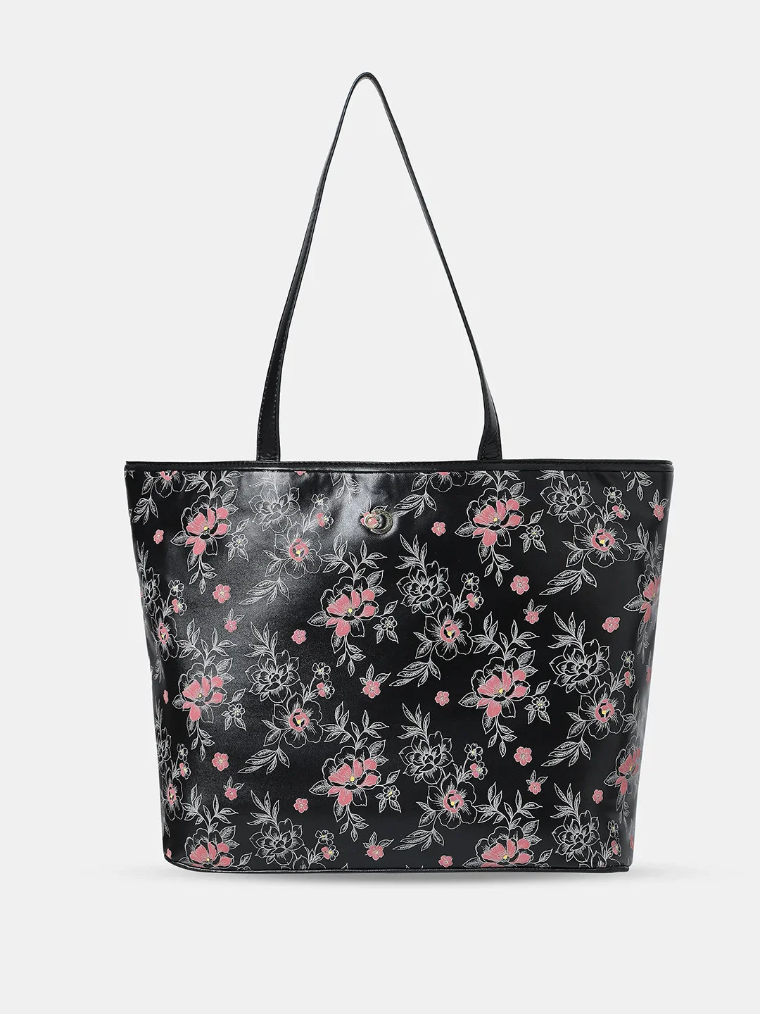 Caprese Snow Printed Large Black Laptop Tote Bag