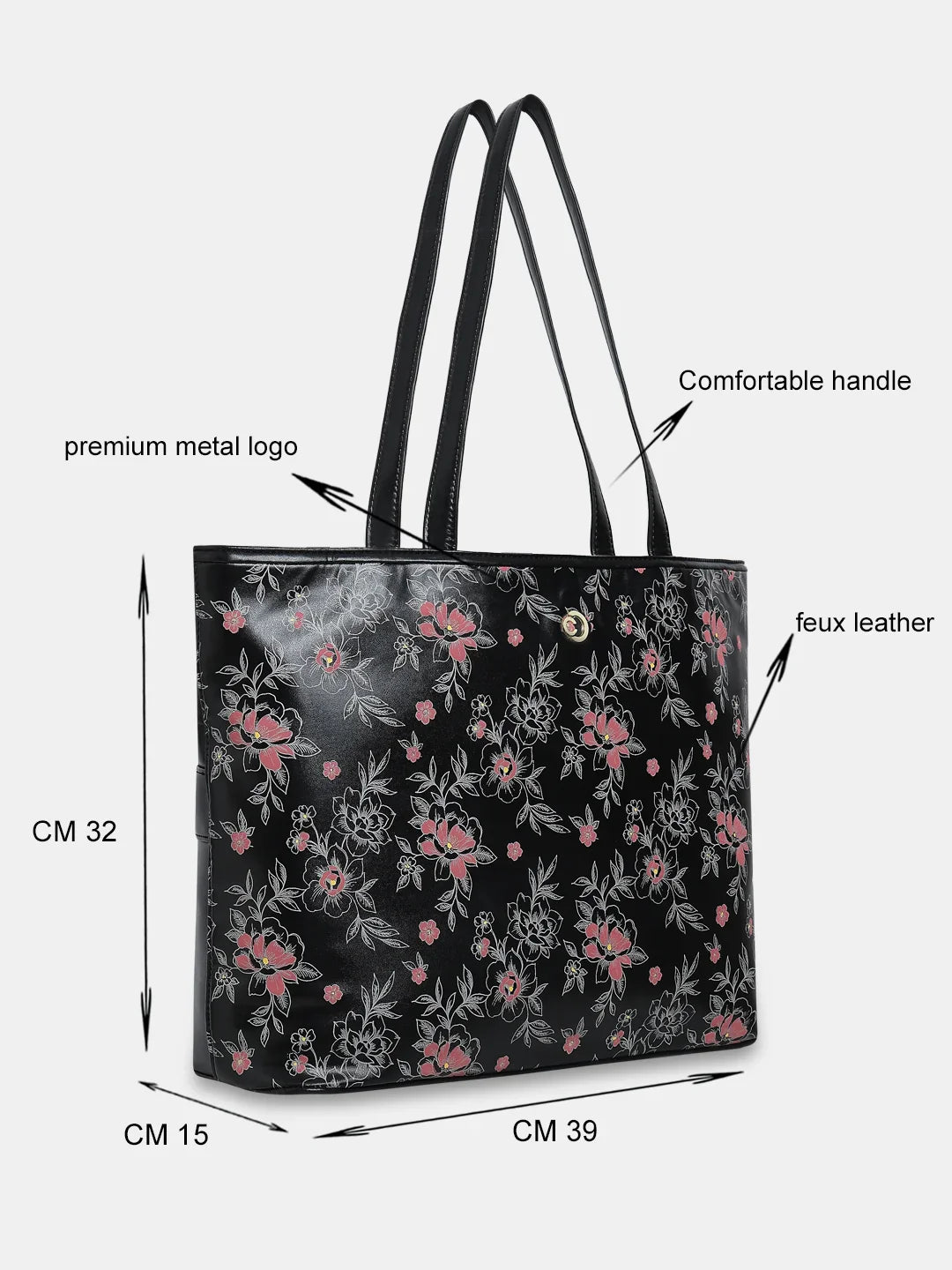 Caprese Snow Printed Large Black Laptop Tote Bag - Image 5