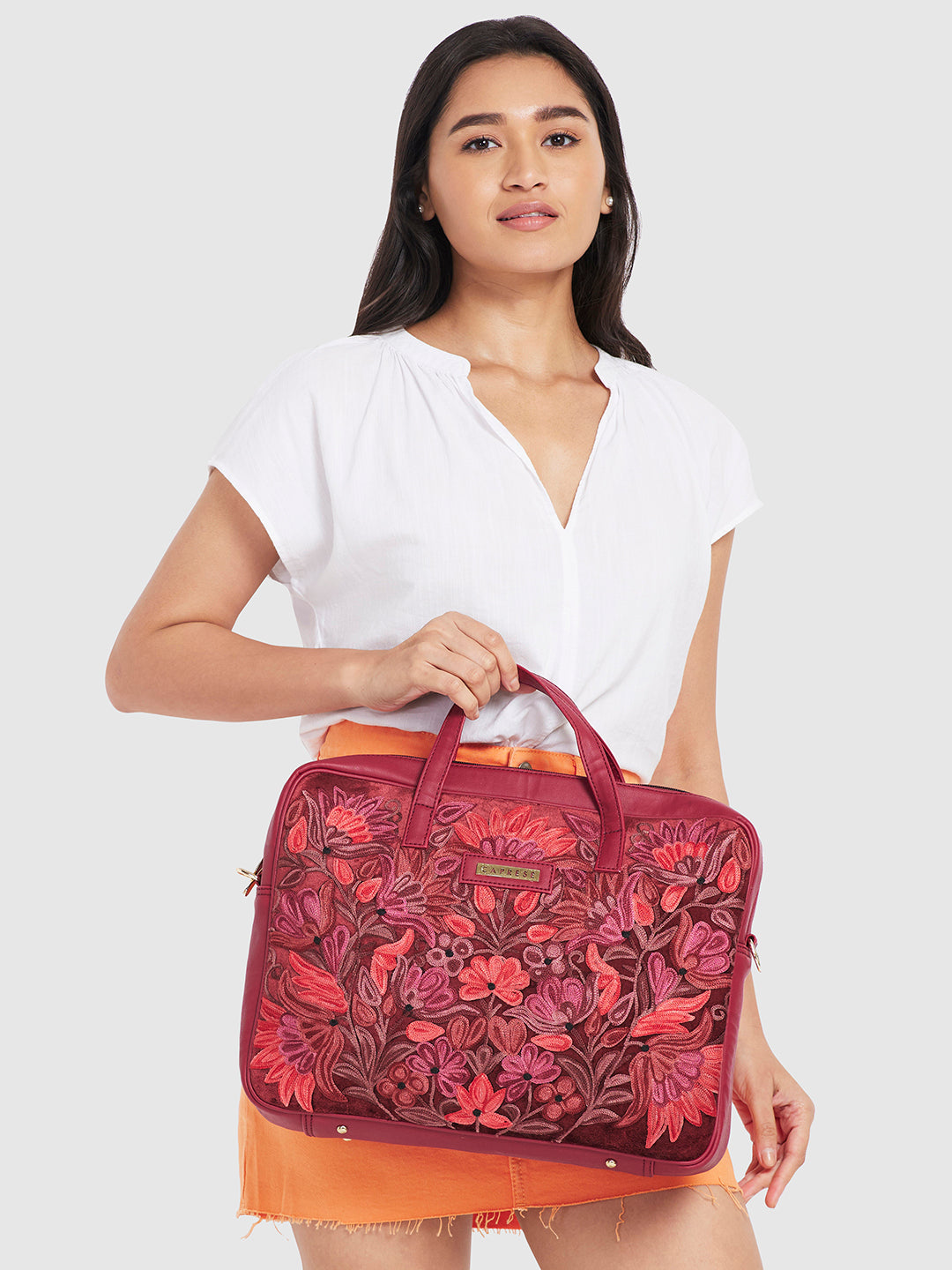Caprese Tresna Large Maroon Laptop Tote Bag - Image 2