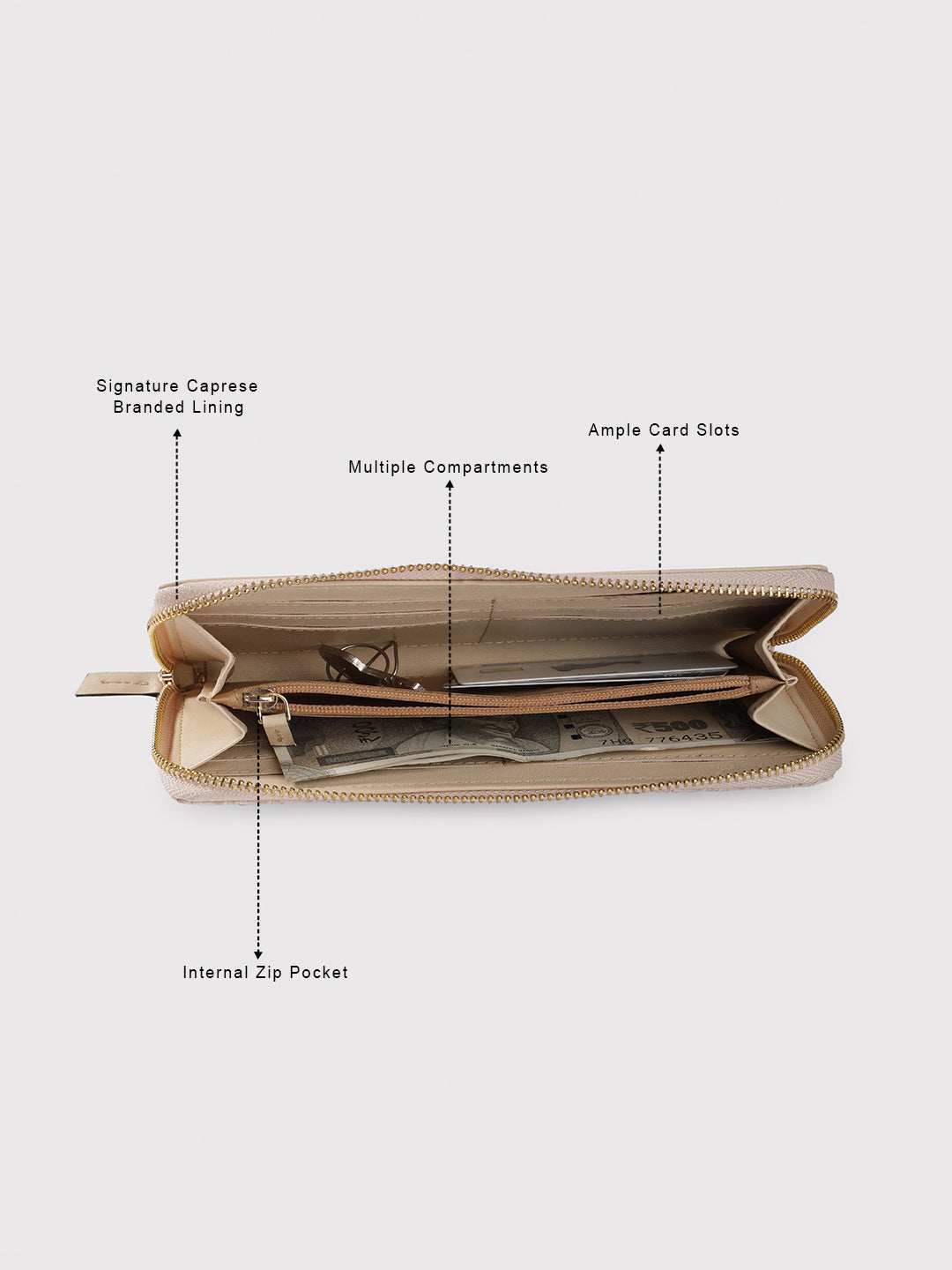 Caprese Emma Large Beige Zip Around Wallet - Image 5