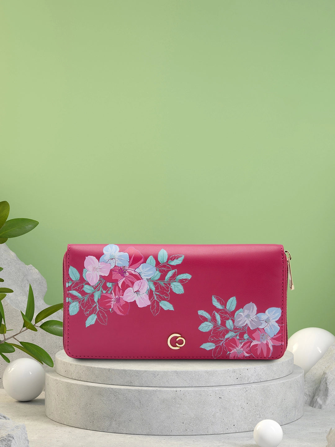 Caprese Shanaya Large Burgundy Printed Zip Around Wallet - Image 2