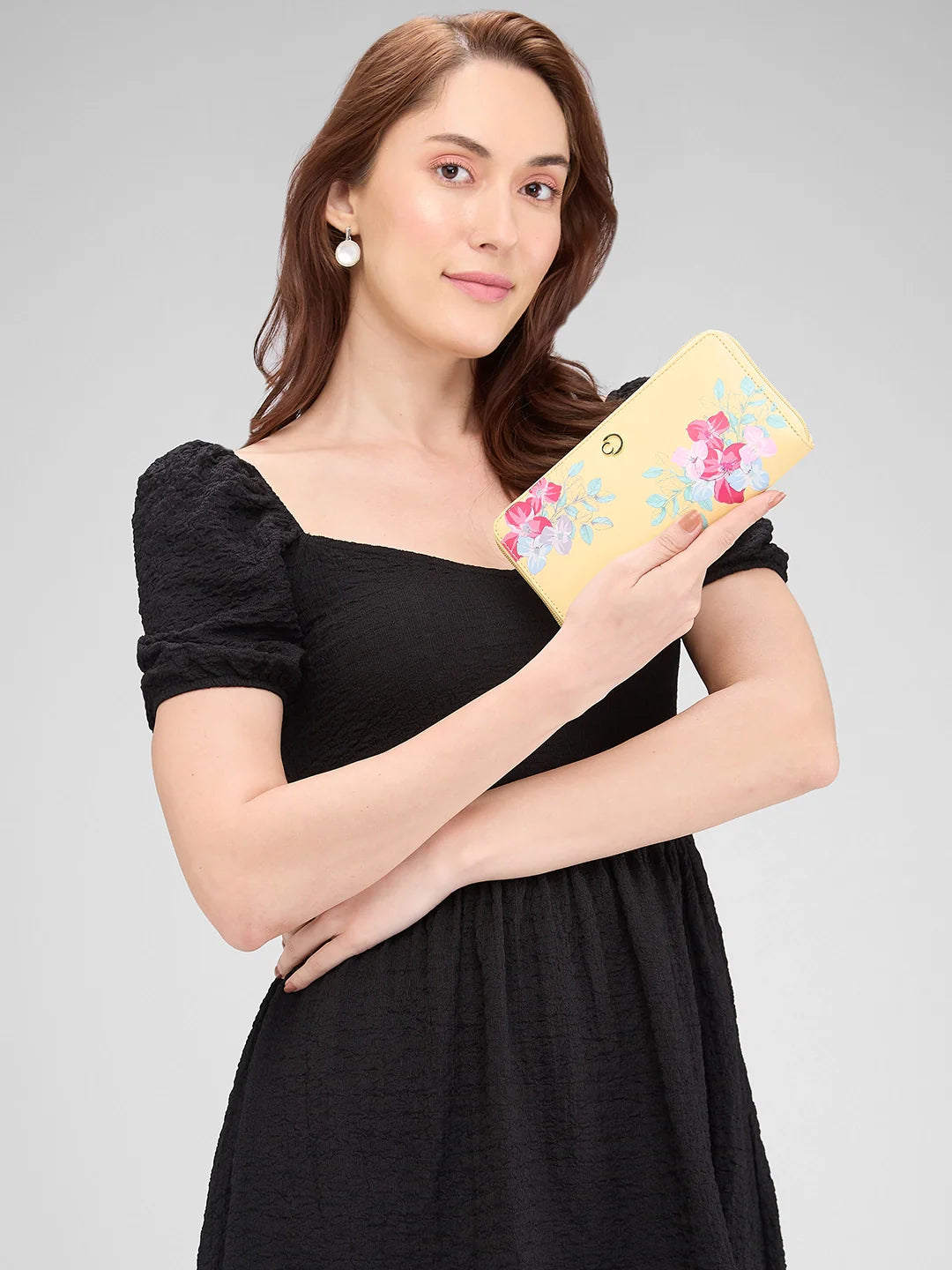 Caprese Shanaya Large Yellow Printed Zip Around Wallet - Image 8