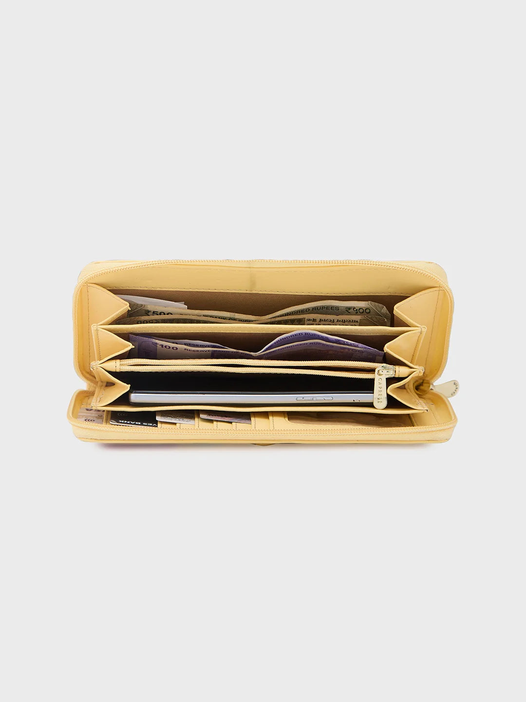 Caprese Shanaya Large Yellow Printed Zip Around Wallet - Image 5